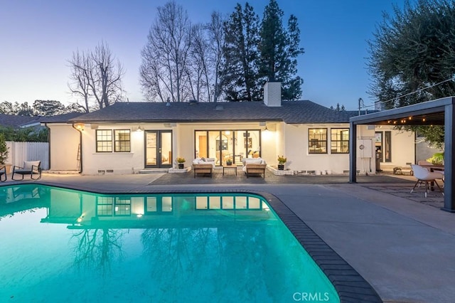 6164 Fenwood Ave, Woodland Hills, CA 91367 - rear view of house with a patio area, a chimney, stucco siding, and an outdoor living space