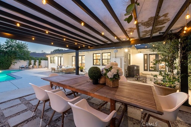 6164 Fenwood Ave, Woodland Hills, CA 91367 - view of patio with outdoor dining area, an outdoor living space, central air condition unit, and a pergola