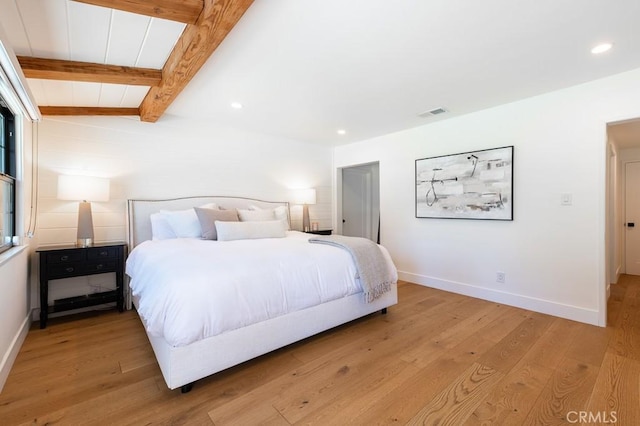 6164 Fenwood Ave, Woodland Hills, CA 91367 - bedroom featuring light wood finished floors, beam ceiling, baseboards, and recessed lighting