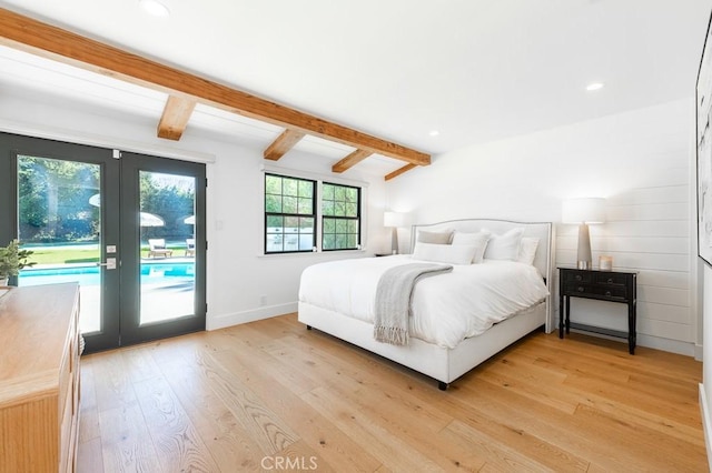 6164 Fenwood Ave, Woodland Hills, CA 91367 - bedroom featuring french doors, access to exterior, light wood-type flooring, and recessed lighting