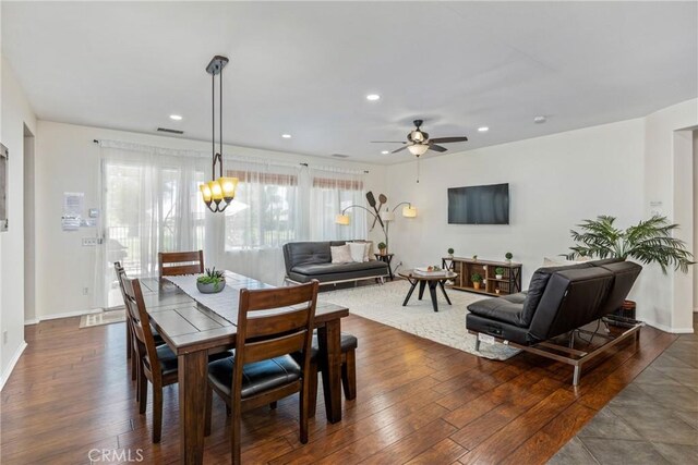 dining room with recessed lighting, visible vents, and dark wood finished floors