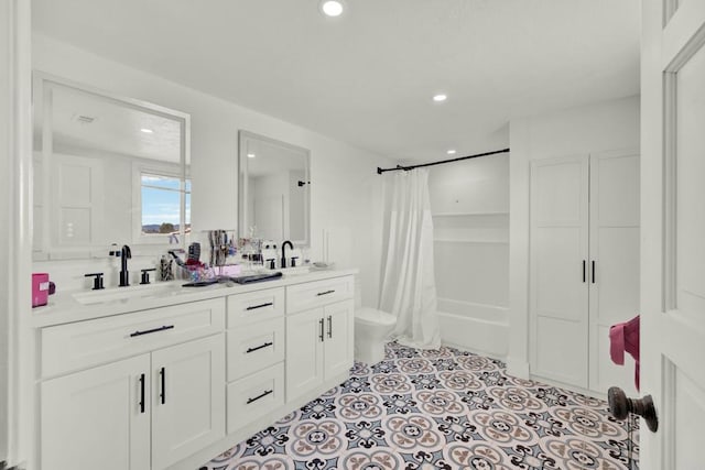 29345 Wilkes Rd, Valley Center, CA 92082 - bathroom featuring double vanity, recessed lighting, and shower / bath combo