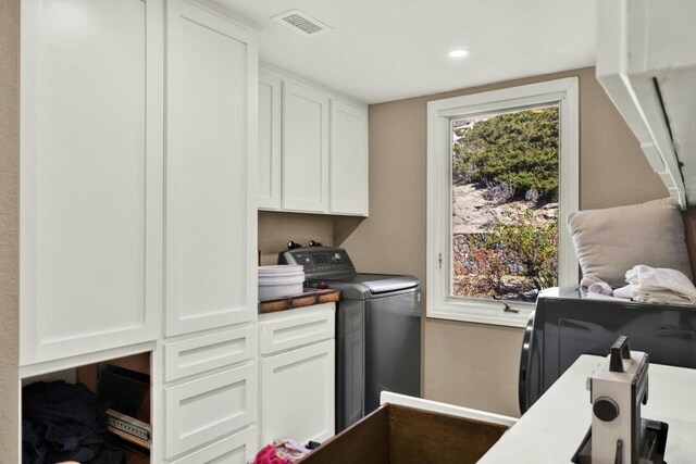 29345 Wilkes Rd, Valley Center, CA 92082 - laundry room with cabinet space, washing machine and dryer, and recessed lighting