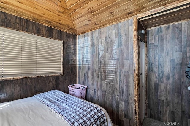 bedroom with wooden walls