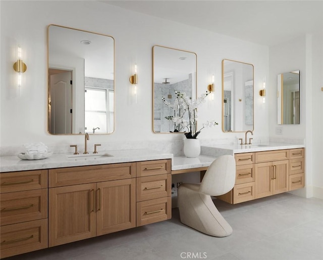 full bath with tile patterned floors and vanity