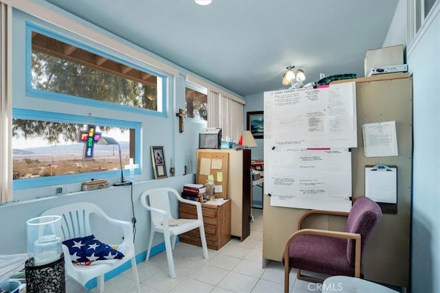 living area featuring light tile patterned flooring