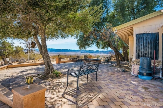 view of patio featuring a mountain view