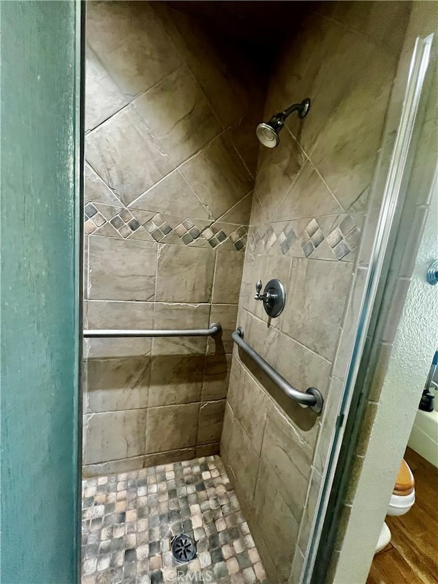 bathroom with a shower stall