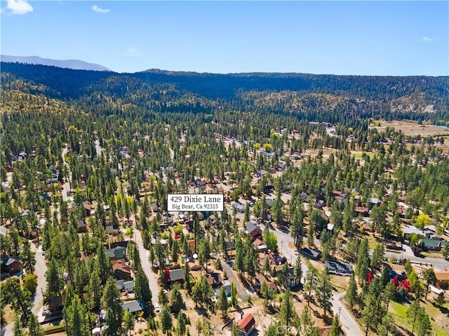 drone / aerial view with a view of trees and a mountain view