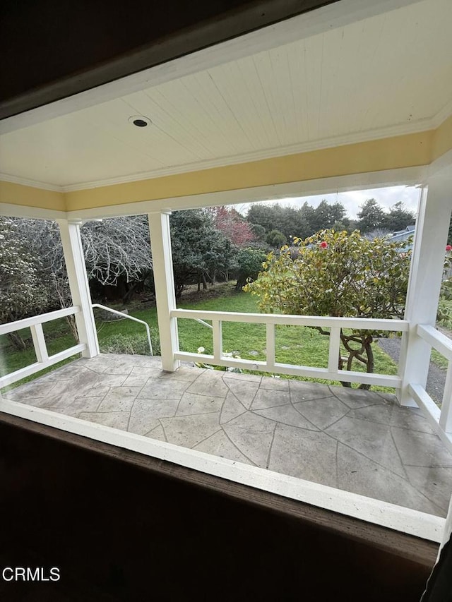 exterior space featuring ornamental molding