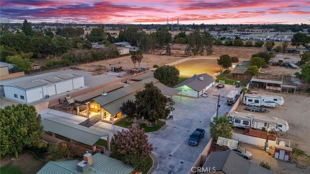 view of aerial view at dusk