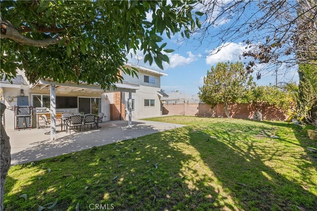 view of yard with a patio area and a fenced backyard