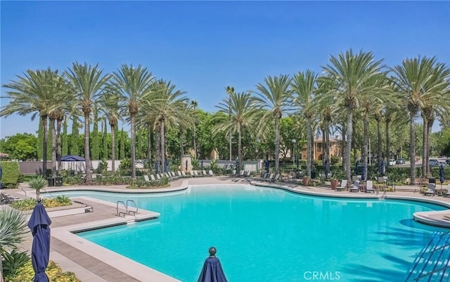 community pool featuring a patio area and fence