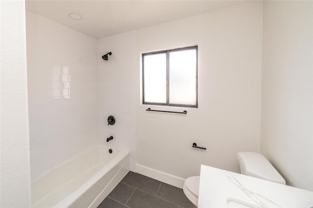 full bathroom featuring toilet, shower / bath combination, tile patterned flooring, and baseboards