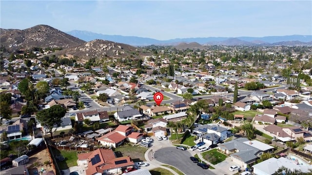 aerial view featuring a residential view and a mountain view