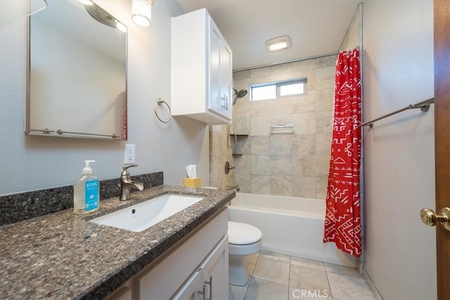 full bathroom with tile patterned flooring, vanity, toilet, and shower / tub combination