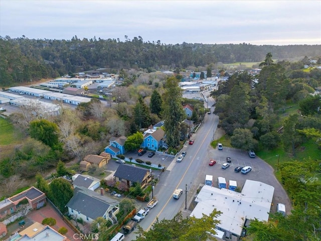 birds eye view of property with a view of trees