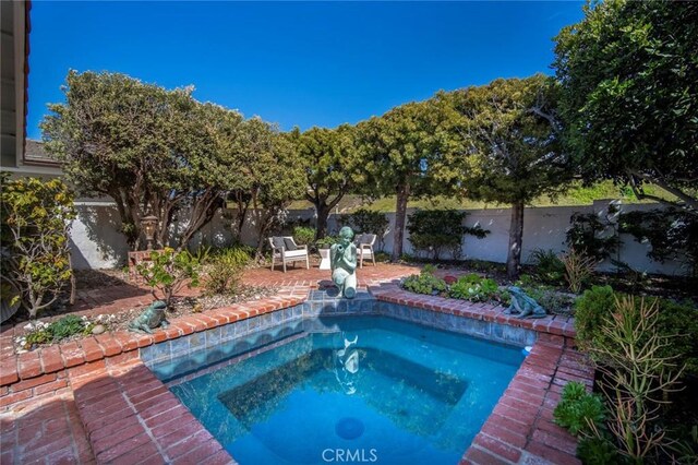 view of pool with an in ground hot tub, a patio, and a fenced backyard