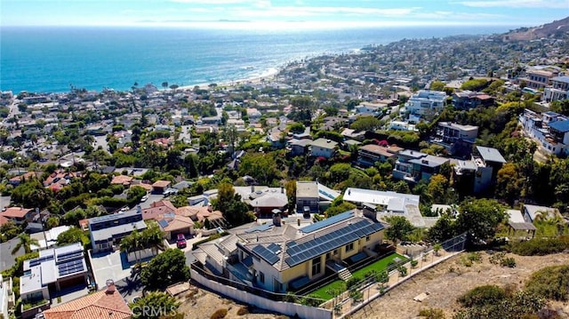 aerial view with a water view and a residential view