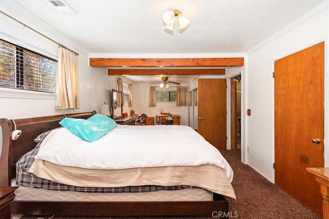 bedroom featuring ornamental molding and carpet flooring