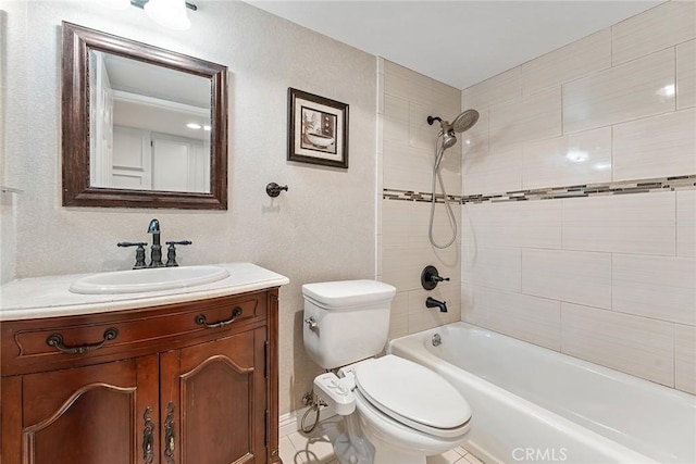 full bath with vanity, toilet, and bathing tub / shower combination