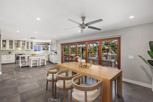 26925 Calle Dolores, Dana Point, CA 92624 - dining space featuring recessed lighting, baseboards, ceiling fan, and french doors