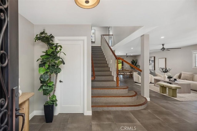 26925 Calle Dolores, Dana Point, CA 92624 - entryway featuring stairs, plenty of natural light, recessed lighting, ceiling fan, and baseboards