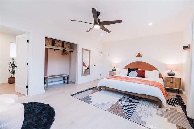 4883 Avenida La Candela, Joshua Tree, CA 92252 - bedroom with ceiling fan, a closet, recessed lighting, and light wood-style flooring