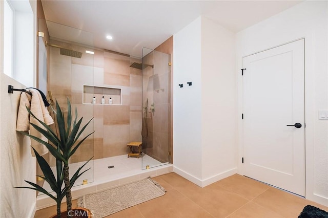 4883 Avenida La Candela, Joshua Tree, CA 92252 - full bathroom with tile patterned flooring, tiled shower, and recessed lighting