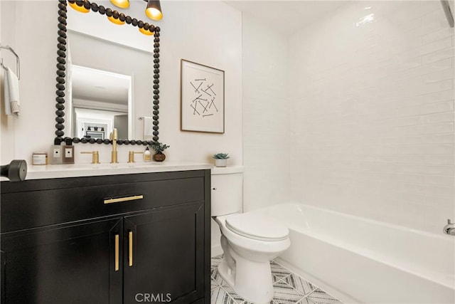 full bathroom featuring shower / bathing tub combination, vanity, and toilet