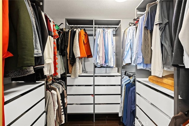 walk in closet featuring dark wood finished floors