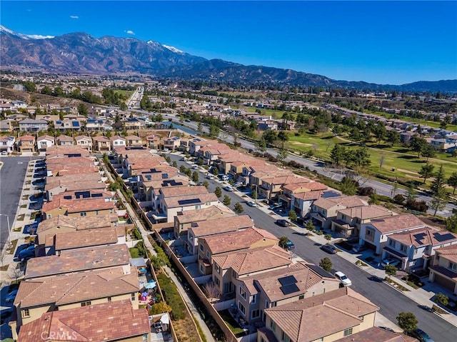 bird's eye view featuring a residential view and a mountain view