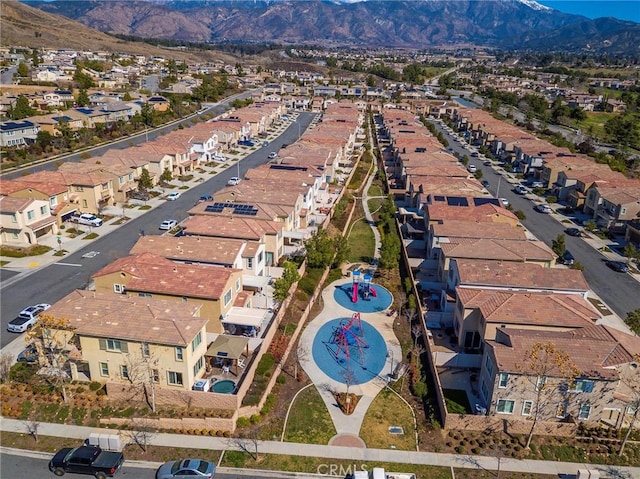 aerial view featuring a residential view and a mountain view