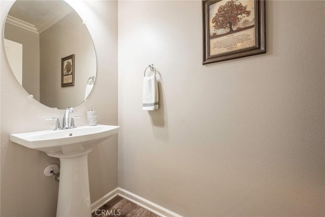 bathroom with baseboards and wood finished floors