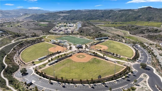 drone / aerial view featuring a mountain view