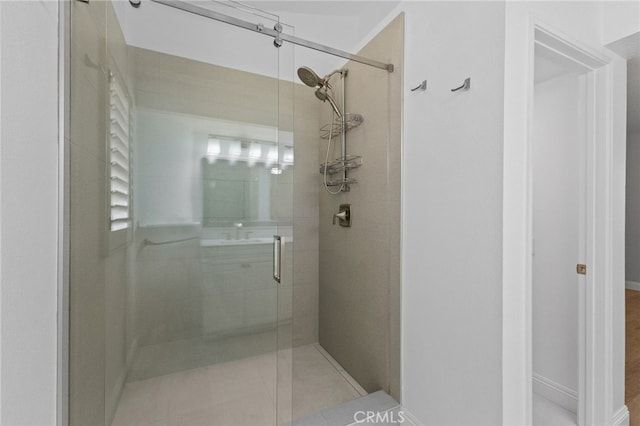 bathroom featuring a stall shower