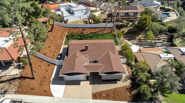 birds eye view of property with a residential view