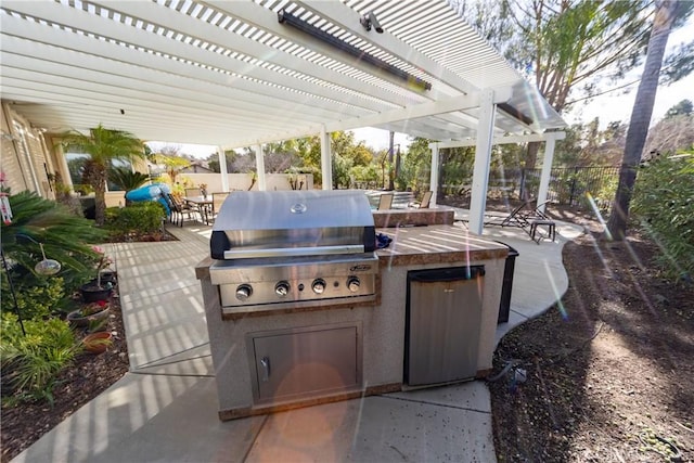 view of patio / terrace with a fenced backyard, grilling area, and exterior kitchen