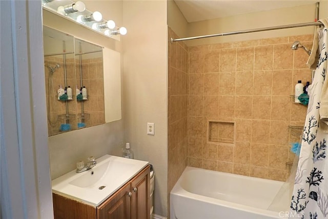 full bathroom featuring vanity and shower / tub combo