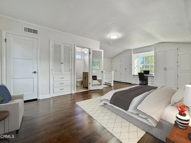 5028 El Adobe Ln, La Crescenta, CA 91214 - bedroom with wood finished floors, lofted ceiling, a desk, and ensuite bath