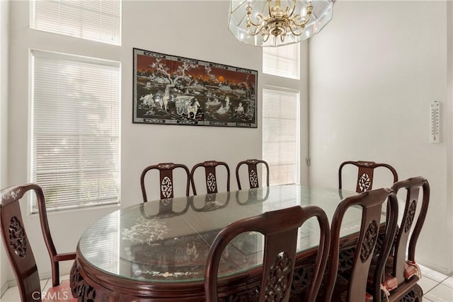 dining room with a chandelier