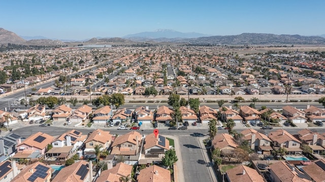 aerial view featuring a residential view and a mountain view