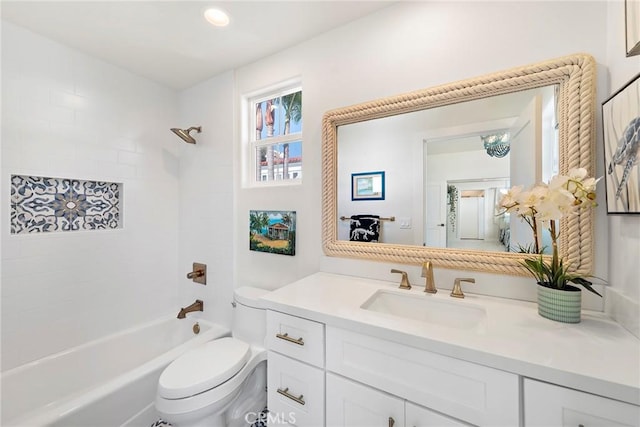 full bath with shower / bath combination, vanity, and toilet