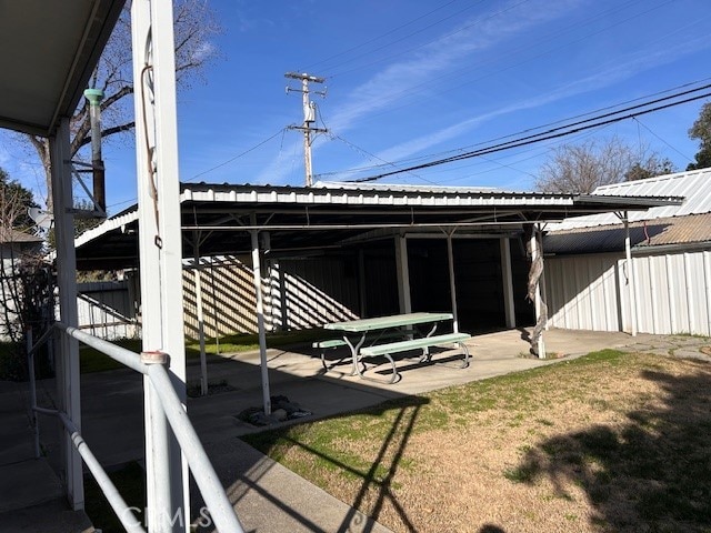 exterior space with metal roof