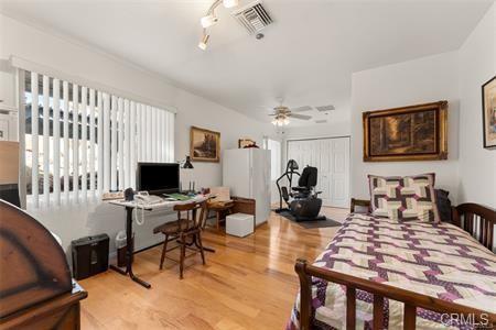 bedroom featuring light wood-type flooring and visible vents