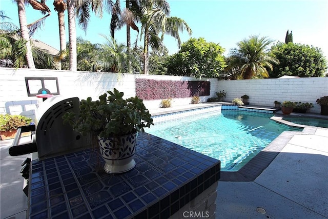 view of swimming pool featuring a fenced backyard