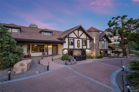 tudor house with a chimney