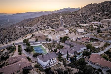 aerial view at dusk with a mountain view