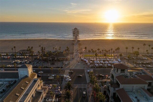 aerial view with a beach view and a water view