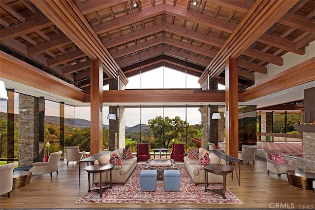 common area with a mountain view